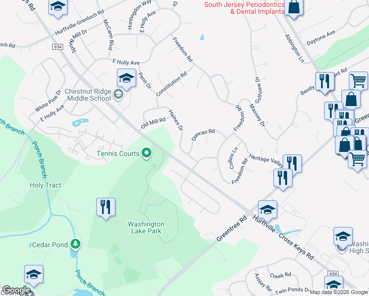map of restaurants, bars, coffee shops, grocery stores, and more near 3 Haines Drive in Washington Township