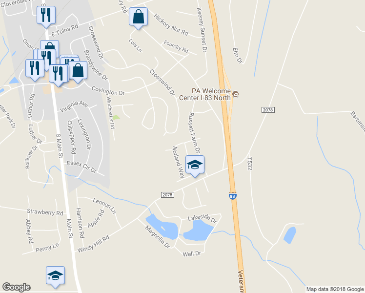 map of restaurants, bars, coffee shops, grocery stores, and more near 17310 Kennebeck Avenue in Shrewsbury