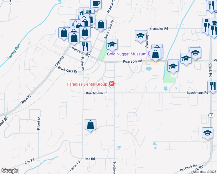 map of restaurants, bars, coffee shops, grocery stores, and more near 5560 Keith Road in Paradise