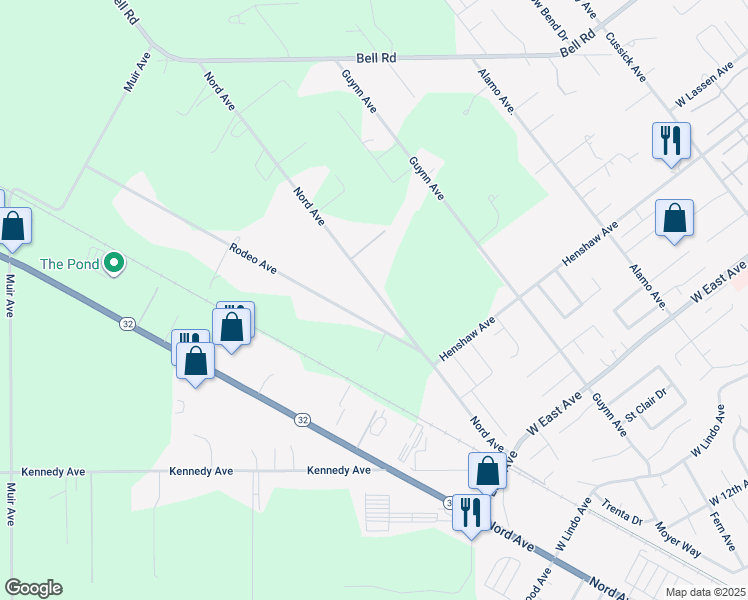 map of restaurants, bars, coffee shops, grocery stores, and more near 2867 Nord Avenue in Chico