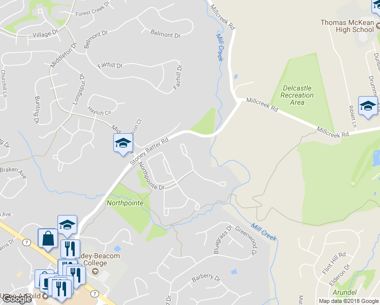 map of restaurants, bars, coffee shops, grocery stores, and more near 227 Cayman Court in Wilmington