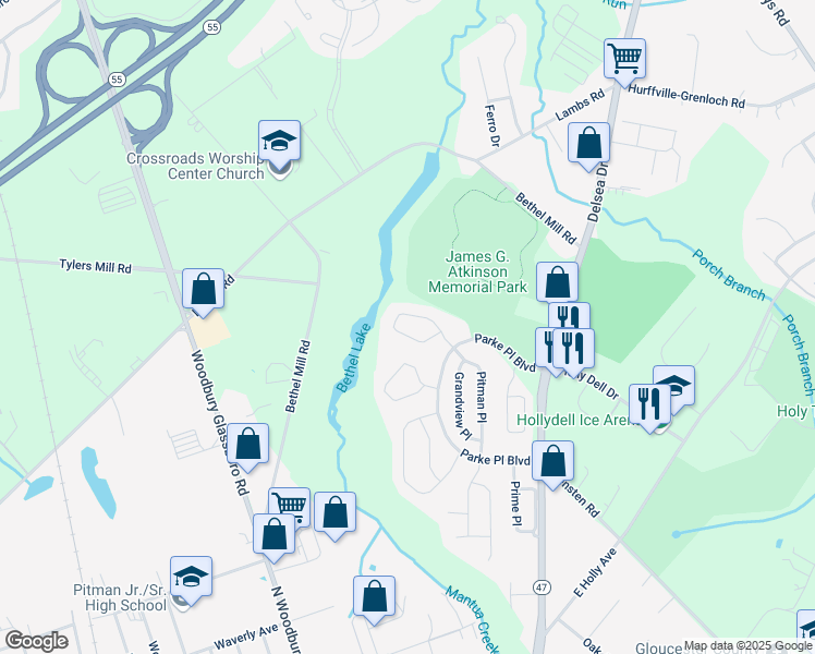 map of restaurants, bars, coffee shops, grocery stores, and more near 22D Pristine Place in Washington Township