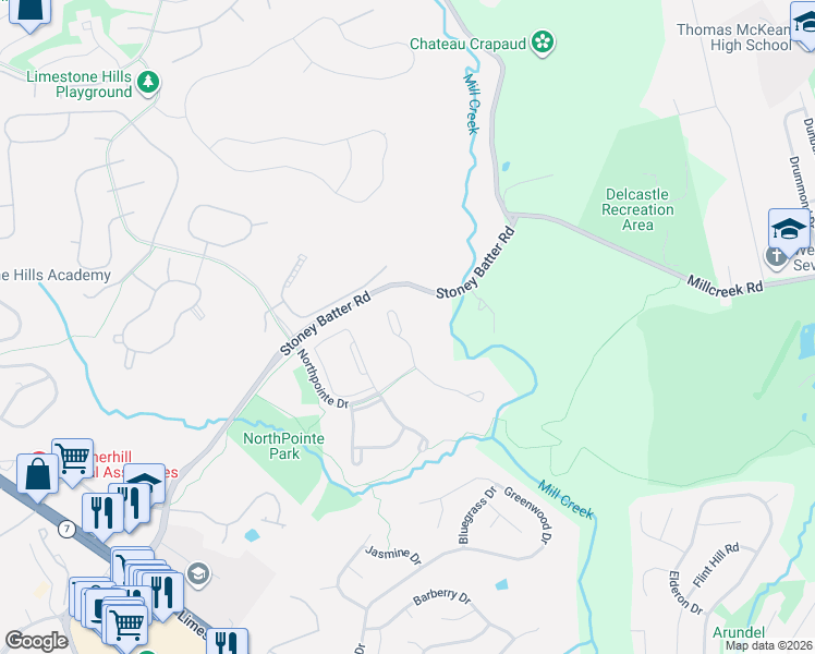 map of restaurants, bars, coffee shops, grocery stores, and more near 247 Cayman Court in Wilmington