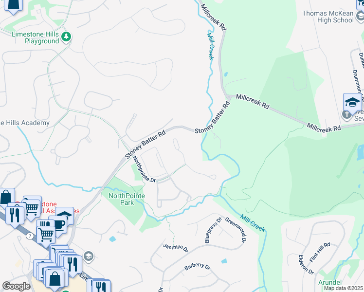 map of restaurants, bars, coffee shops, grocery stores, and more near 227 Cayman Court in Wilmington