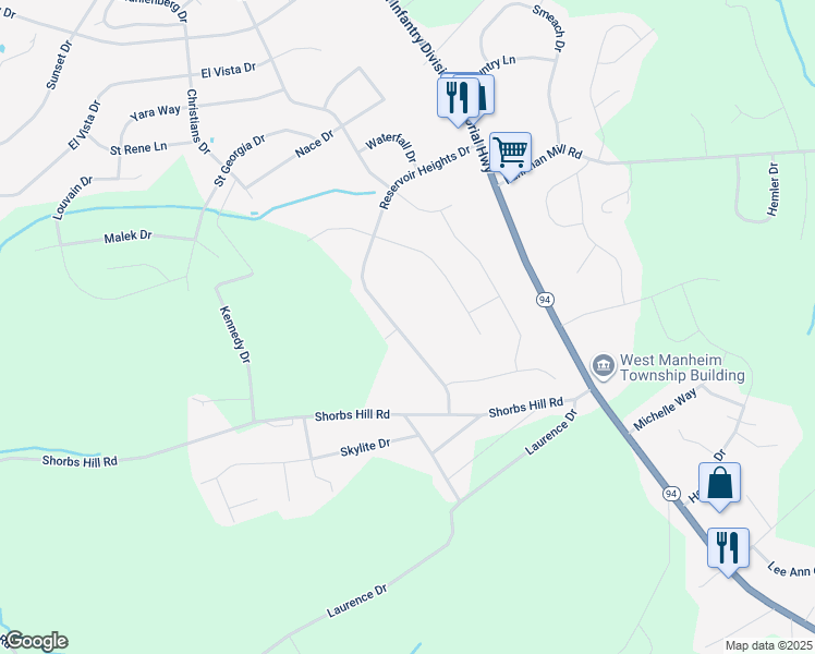 map of restaurants, bars, coffee shops, grocery stores, and more near 2194 Reservoir Heights Drive in Hanover