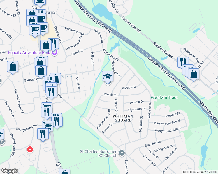 map of restaurants, bars, coffee shops, grocery stores, and more near 818 Whitman School Road in Washington Township
