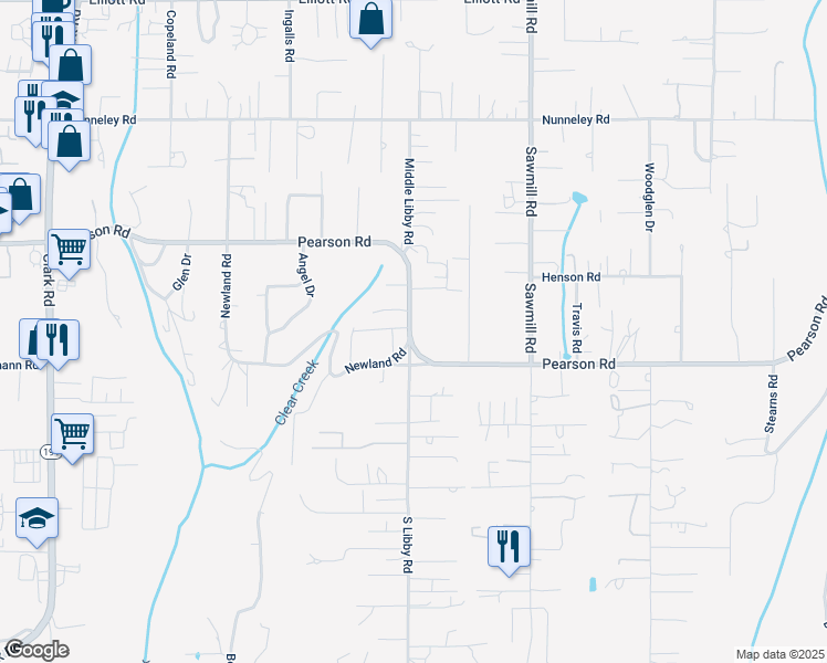 map of restaurants, bars, coffee shops, grocery stores, and more near 1067 Pearson Road in Paradise