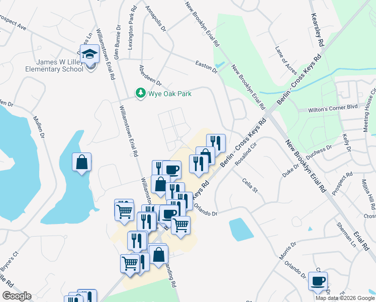 map of restaurants, bars, coffee shops, grocery stores, and more near 475 Berlin - Cross Keys Road in Gloucester Township