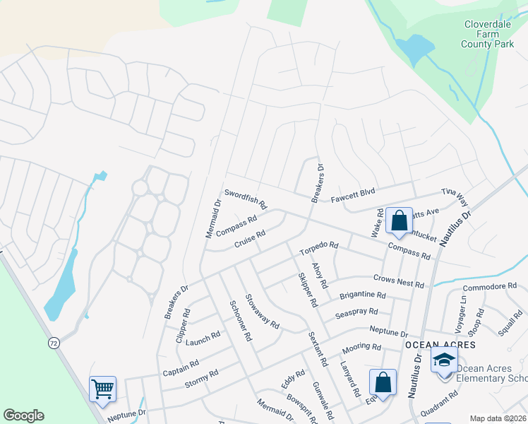map of restaurants, bars, coffee shops, grocery stores, and more near 141 Swordfish Road in Stafford Township