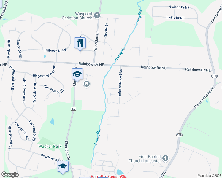 map of restaurants, bars, coffee shops, grocery stores, and more near 1961 Independence Boulevard in Lancaster
