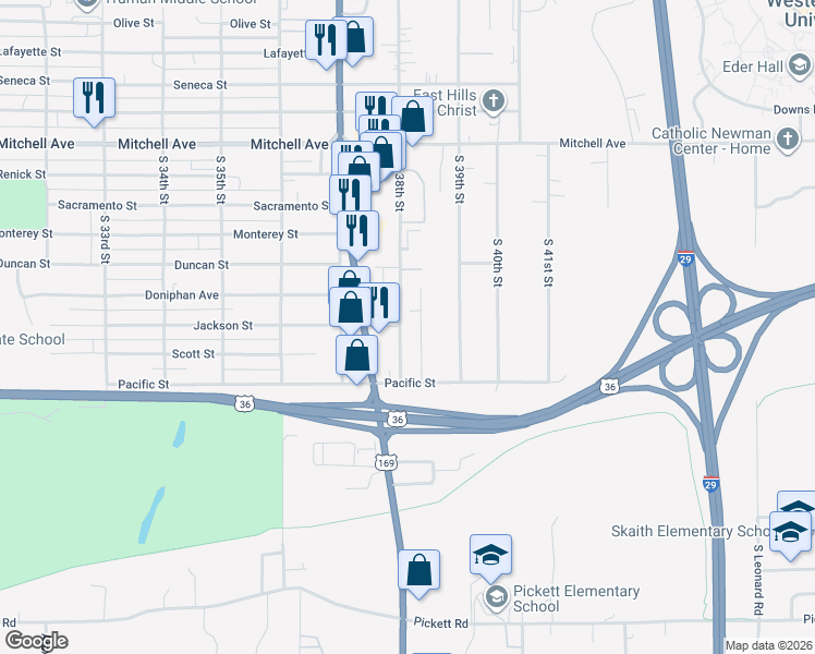 map of restaurants, bars, coffee shops, grocery stores, and more near 1811 Brenda Drive in Saint Joseph