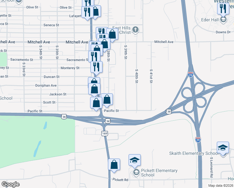 map of restaurants, bars, coffee shops, grocery stores, and more near 1801 Sun Valley Road in Saint Joseph