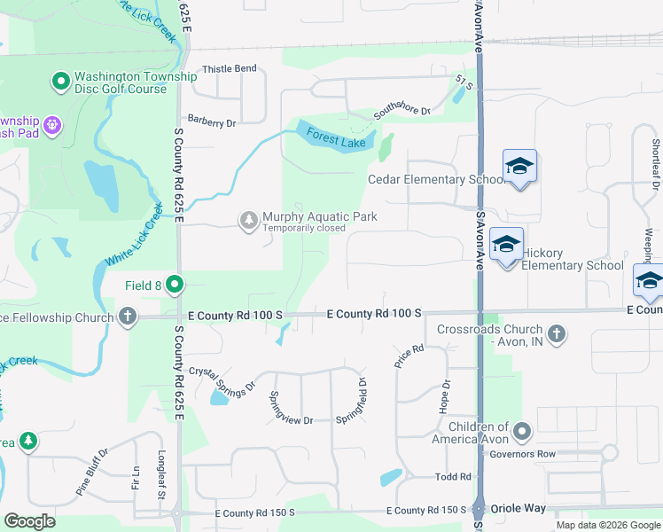 map of restaurants, bars, coffee shops, grocery stores, and more near 6638 East County Road 100 South in Avon