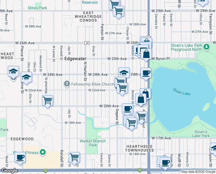 map of restaurants, bars, coffee shops, grocery stores, and more near 2230 Fenton Street in Edgewater