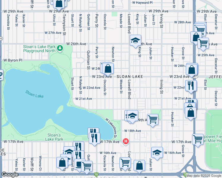 map of restaurants, bars, coffee shops, grocery stores, and more near 2155 Newton Street in Denver