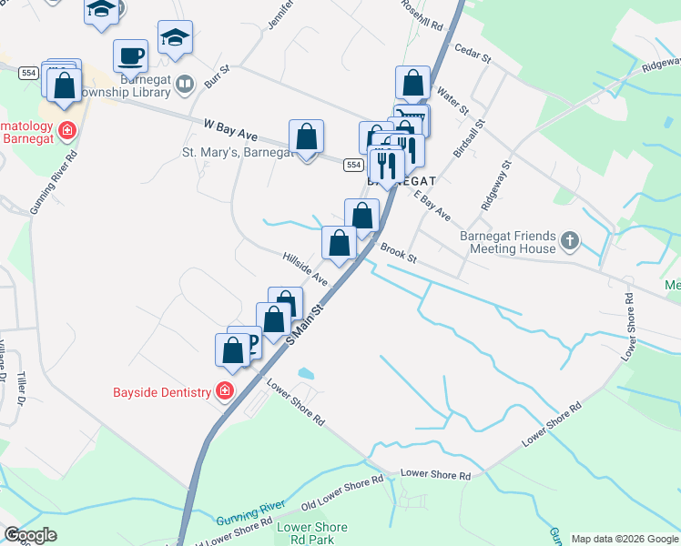 map of restaurants, bars, coffee shops, grocery stores, and more near 307 South Main Street in Barnegat Township