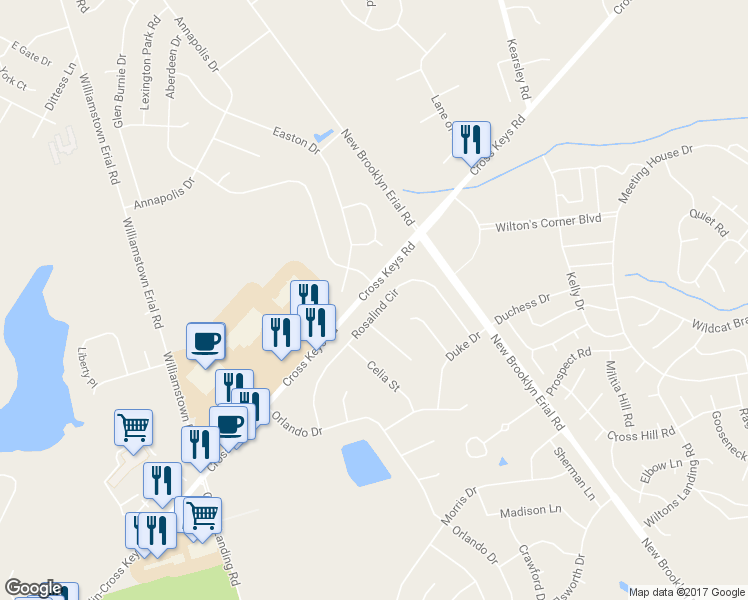 map of restaurants, bars, coffee shops, grocery stores, and more near 42 Rosalind Circle in Sicklerville