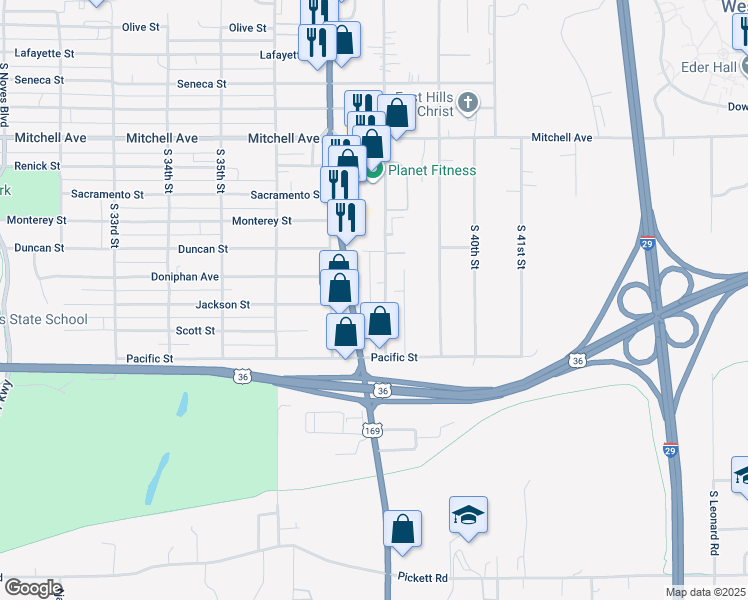 map of restaurants, bars, coffee shops, grocery stores, and more near 1811 Brenda Drive in Saint Joseph