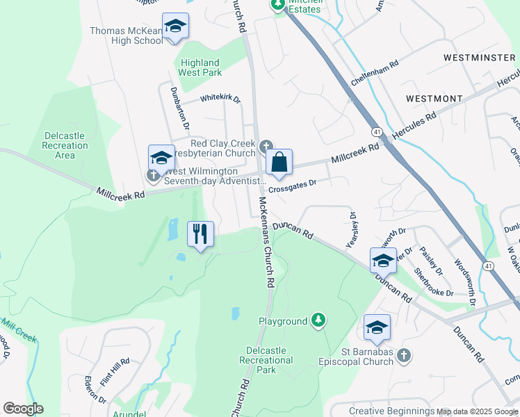 map of restaurants, bars, coffee shops, grocery stores, and more near 3115 Duncan Road in Wilmington