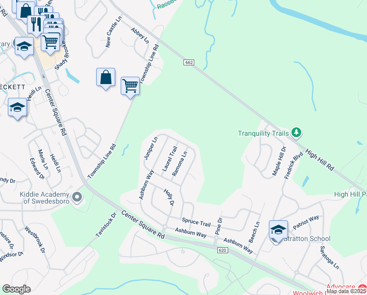 map of restaurants, bars, coffee shops, grocery stores, and more near 144 Ramona Lane in Swedesboro