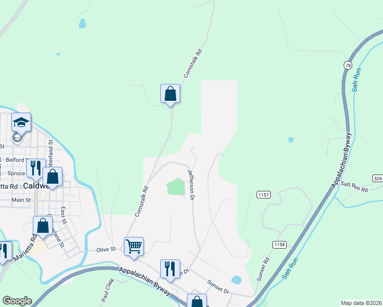 map of restaurants, bars, coffee shops, grocery stores, and more near 45 Circle Drive in Caldwell