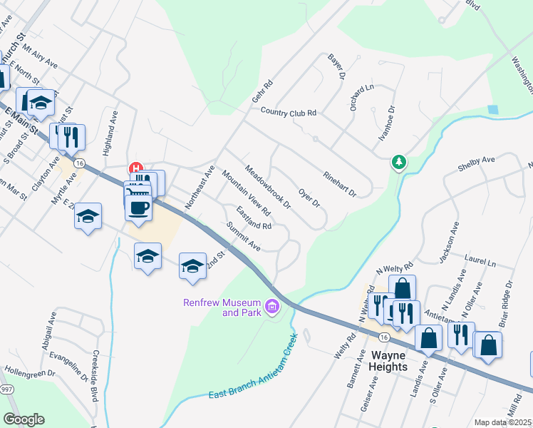 map of restaurants, bars, coffee shops, grocery stores, and more near 910 Mountain View Road in Waynesboro