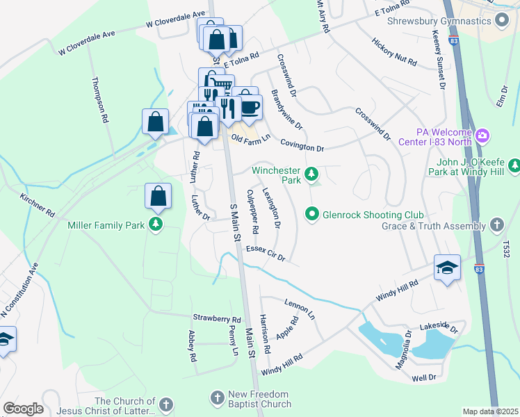 map of restaurants, bars, coffee shops, grocery stores, and more near 13 Culpepper Rd in Shrewsbury