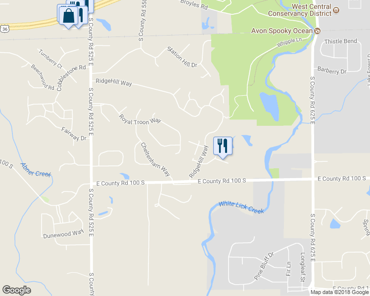 map of restaurants, bars, coffee shops, grocery stores, and more near 5668 Royal Troon Way in Avon
