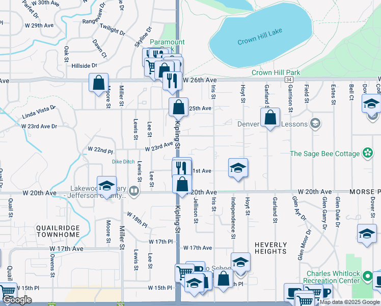 map of restaurants, bars, coffee shops, grocery stores, and more near 9786 West 22nd Place in Lakewood
