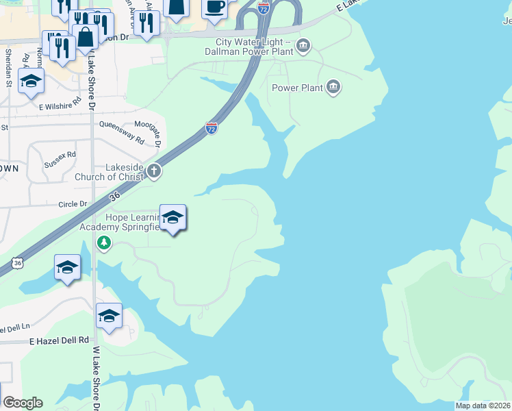 map of restaurants, bars, coffee shops, grocery stores, and more near 200 E Hazel Dell Ln in Springfield