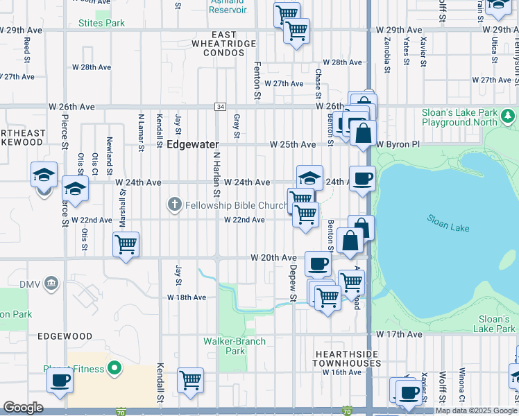 map of restaurants, bars, coffee shops, grocery stores, and more near 2230 Fenton Street in Edgewater