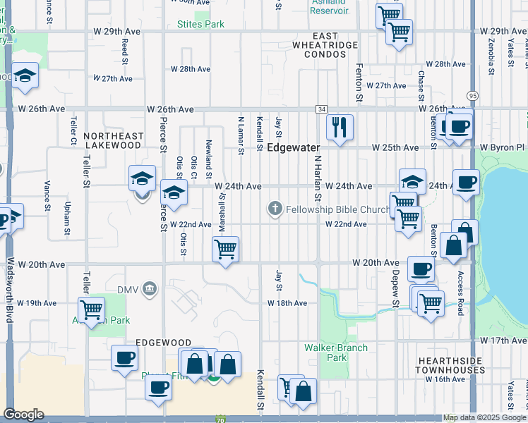 map of restaurants, bars, coffee shops, grocery stores, and more near 2230 Kendall Street in Edgewater