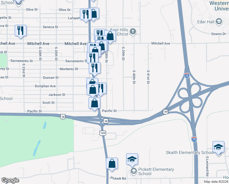 map of restaurants, bars, coffee shops, grocery stores, and more near 1801 Sun Valley Road in Saint Joseph