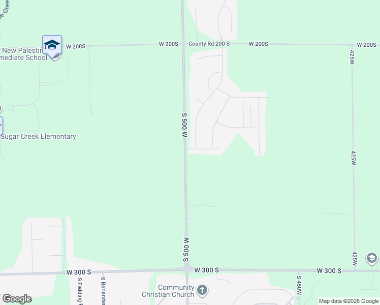 map of restaurants, bars, coffee shops, grocery stores, and more near 2566 South 500 West in New Palestine