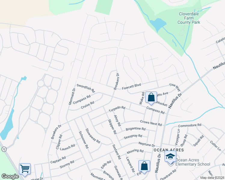 map of restaurants, bars, coffee shops, grocery stores, and more near 67 Fawcett Boulevard in Barnegat Township