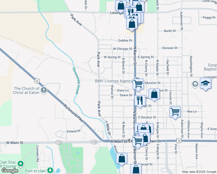 map of restaurants, bars, coffee shops, grocery stores, and more near 311 Hubble Street in Eaton
