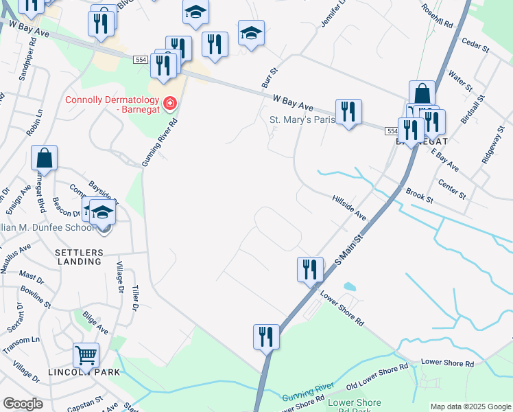 map of restaurants, bars, coffee shops, grocery stores, and more near 28 Hannah Lee Road in Barnegat Township