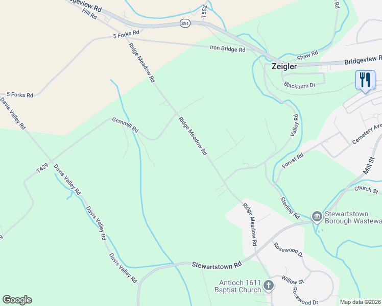 map of restaurants, bars, coffee shops, grocery stores, and more near 18214 Ridge Meadow Rd in Stewartstown