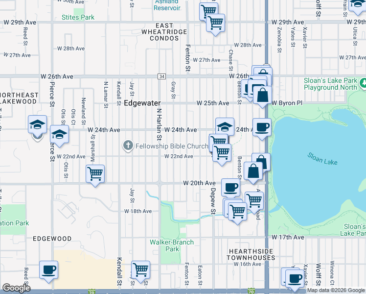 map of restaurants, bars, coffee shops, grocery stores, and more near 2230 Fenton Street in Edgewater