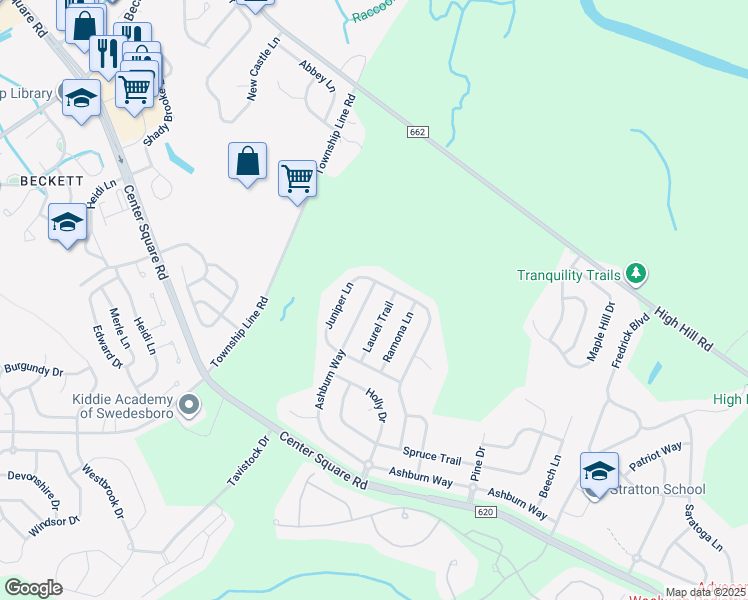 map of restaurants, bars, coffee shops, grocery stores, and more near 971 Ashburn Way in Woolwich Township