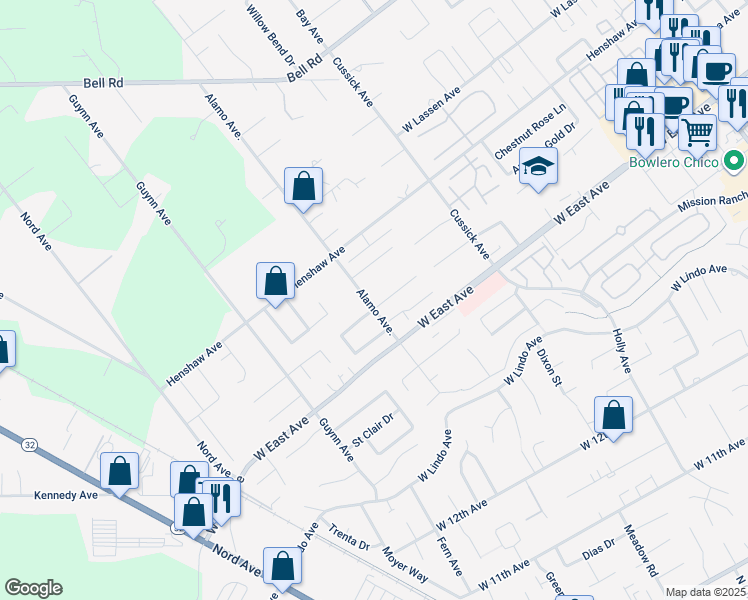 map of restaurants, bars, coffee shops, grocery stores, and more near 796 Silverado Estates Court in Chico