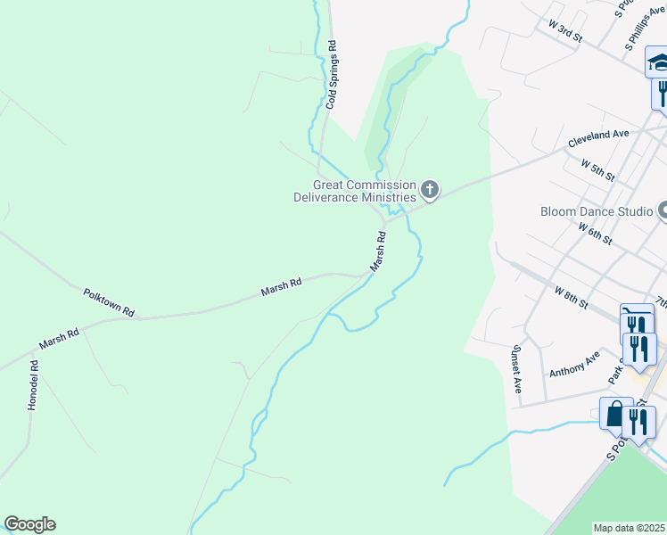 map of restaurants, bars, coffee shops, grocery stores, and more near 6395 Marsh Road in Waynesboro