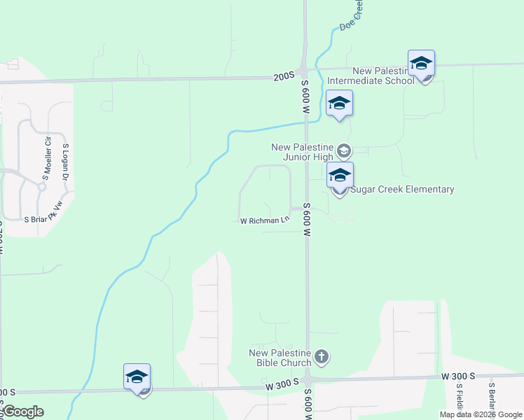 map of restaurants, bars, coffee shops, grocery stores, and more near 2424 South Richman Court in New Palestine