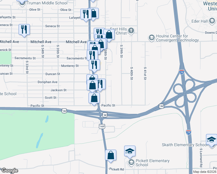 map of restaurants, bars, coffee shops, grocery stores, and more near 1811 Brenda Drive in Saint Joseph