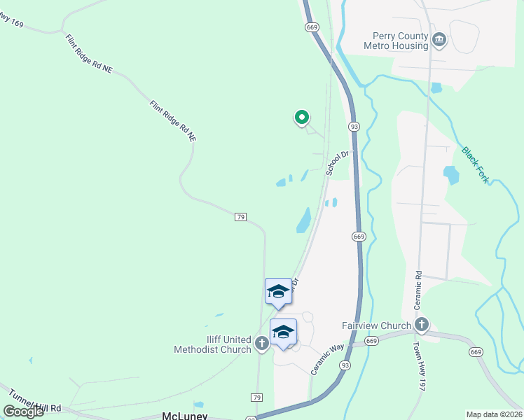 map of restaurants, bars, coffee shops, grocery stores, and more near 4510 Flint Ridge Road Northeast in Crooksville