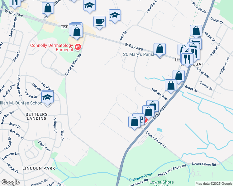 map of restaurants, bars, coffee shops, grocery stores, and more near 28 Hannah Lee Road in Barnegat Township
