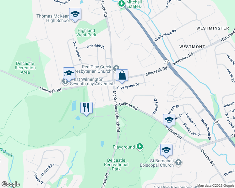 map of restaurants, bars, coffee shops, grocery stores, and more near 3115 Duncan Road in Wilmington