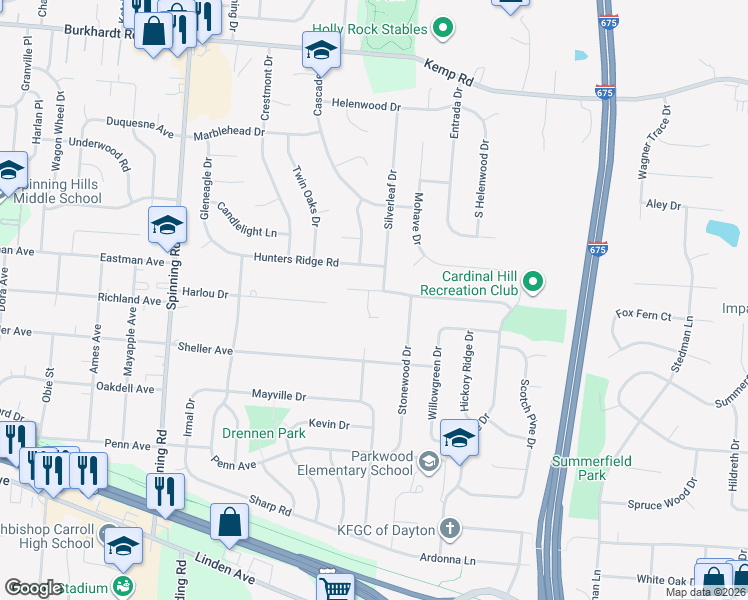 map of restaurants, bars, coffee shops, grocery stores, and more near 5950 Ivy Ridge Road in Dayton