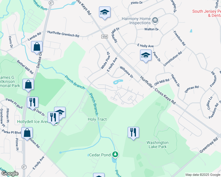 map of restaurants, bars, coffee shops, grocery stores, and more near 148 Covered Bridge Court in Washington Township