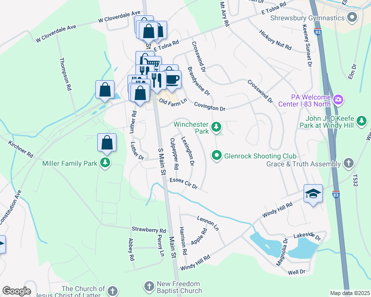 map of restaurants, bars, coffee shops, grocery stores, and more near 16 Lexington Drive in Shrewsbury